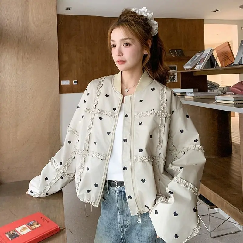 

Женская бейсбольная куртка с грибной каймой, весна-осень 2023, новая корейская версия, свободная короткая куртка, топ