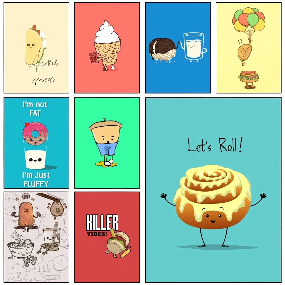 1PC Lovely Food Poster Self-adhesive Art Waterproof Paper Sticker Coffee House Bar Room Wall Decor