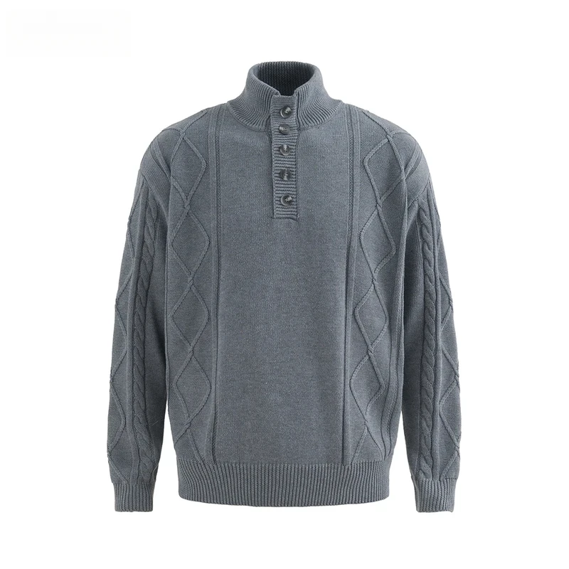 

Водолазка с украшением на пуговицах, мужской осенне-зимний однотонный повседневный свободный вязаный пуловер в стиле ретро с длинными рукавами, мужской