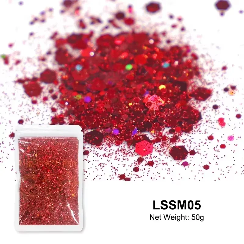Ausverkauf! MagiBling 50 g holografischer grober Glitzer, gemischte Größen, Pailletten, Laserflocken, Staubpulver, Nagelkunst-Dekorationen, DIY-Kunsthandwerk – Detail 4