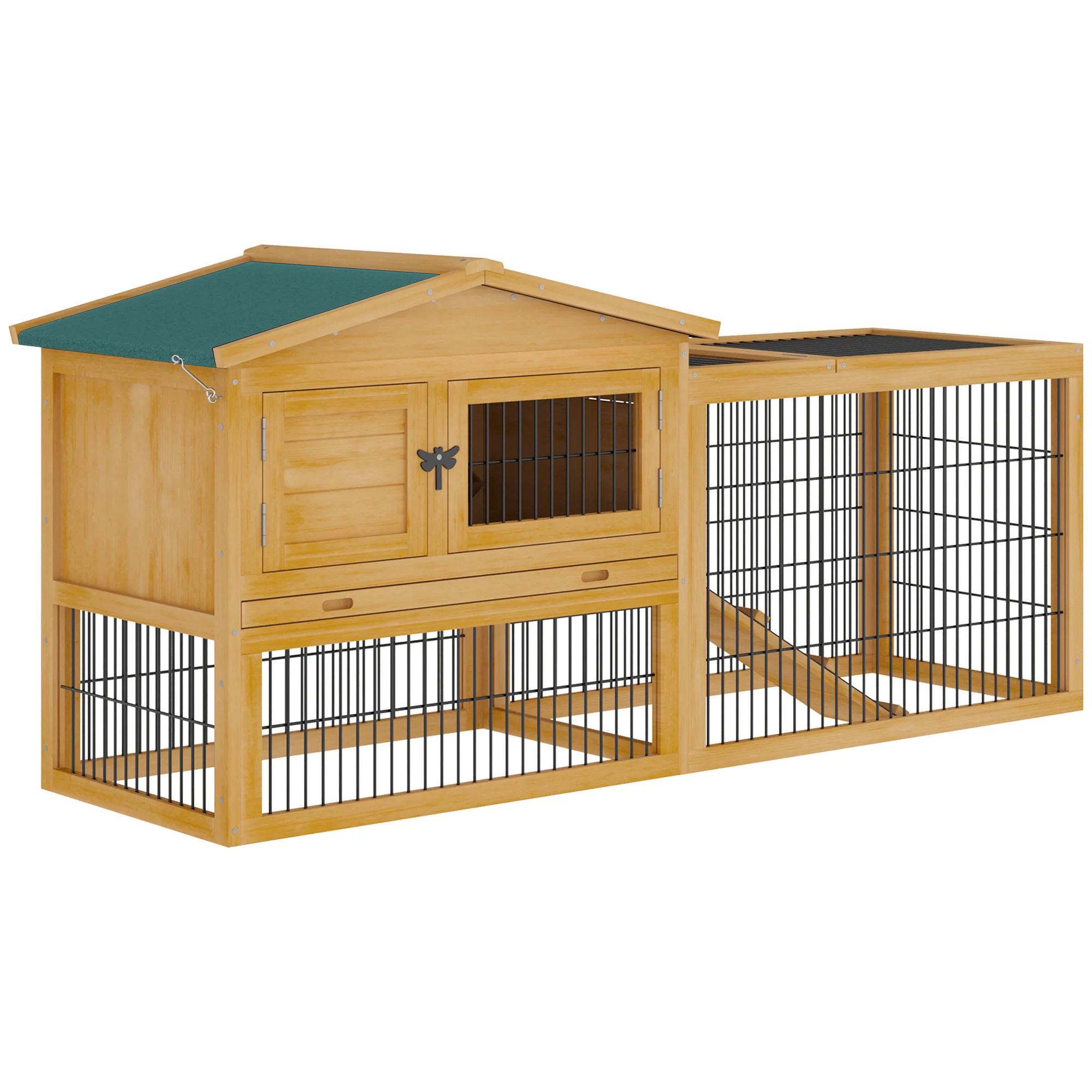 

2 Levels Outdoor Rabbit Hutch with Openable Top, 59" Wooden Large Rabbit Cage with Run Weatherproof Roof, Removable Tray