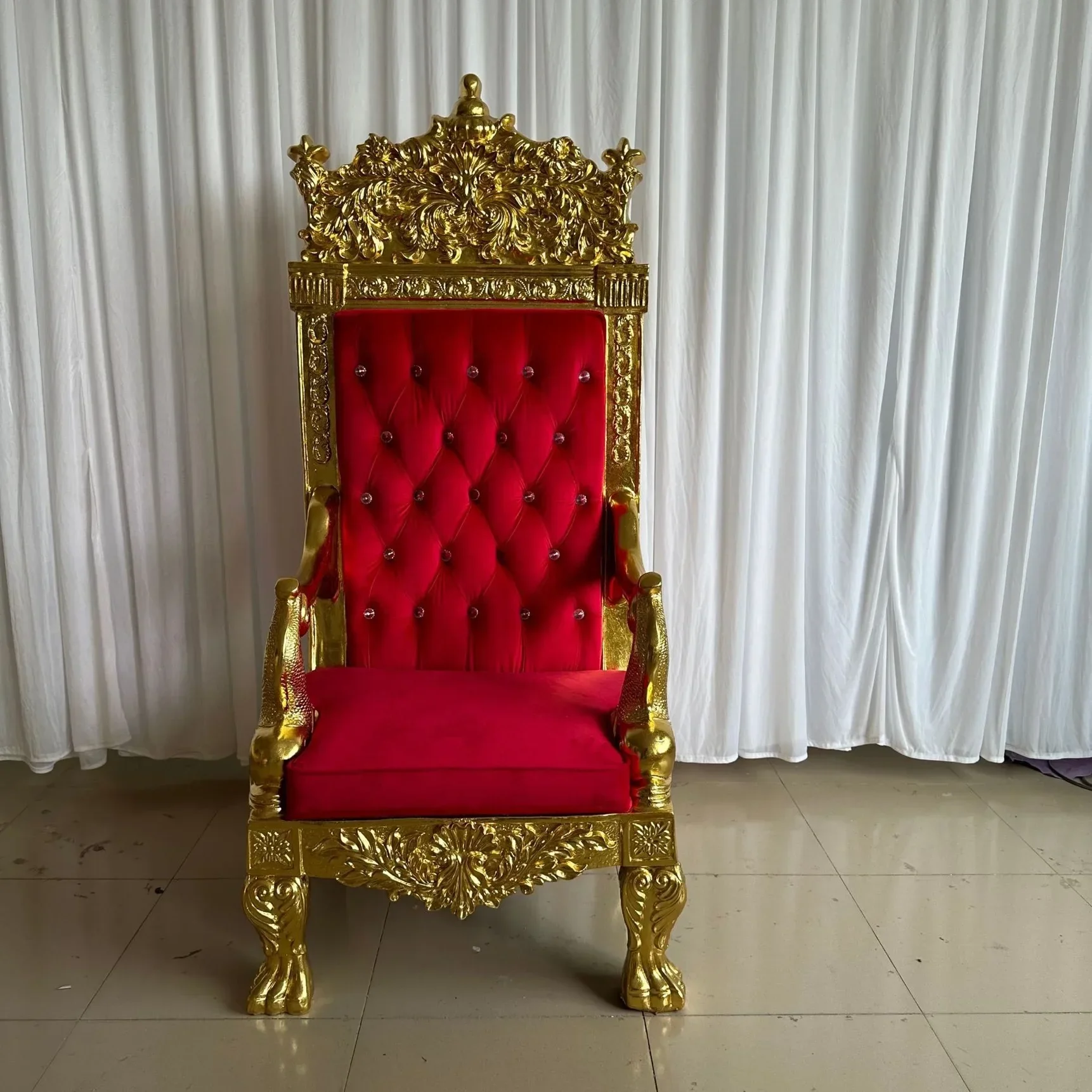 Hotel Furniture Gold Frame Wood king Queen Throne Chair Red Velvet King Throne