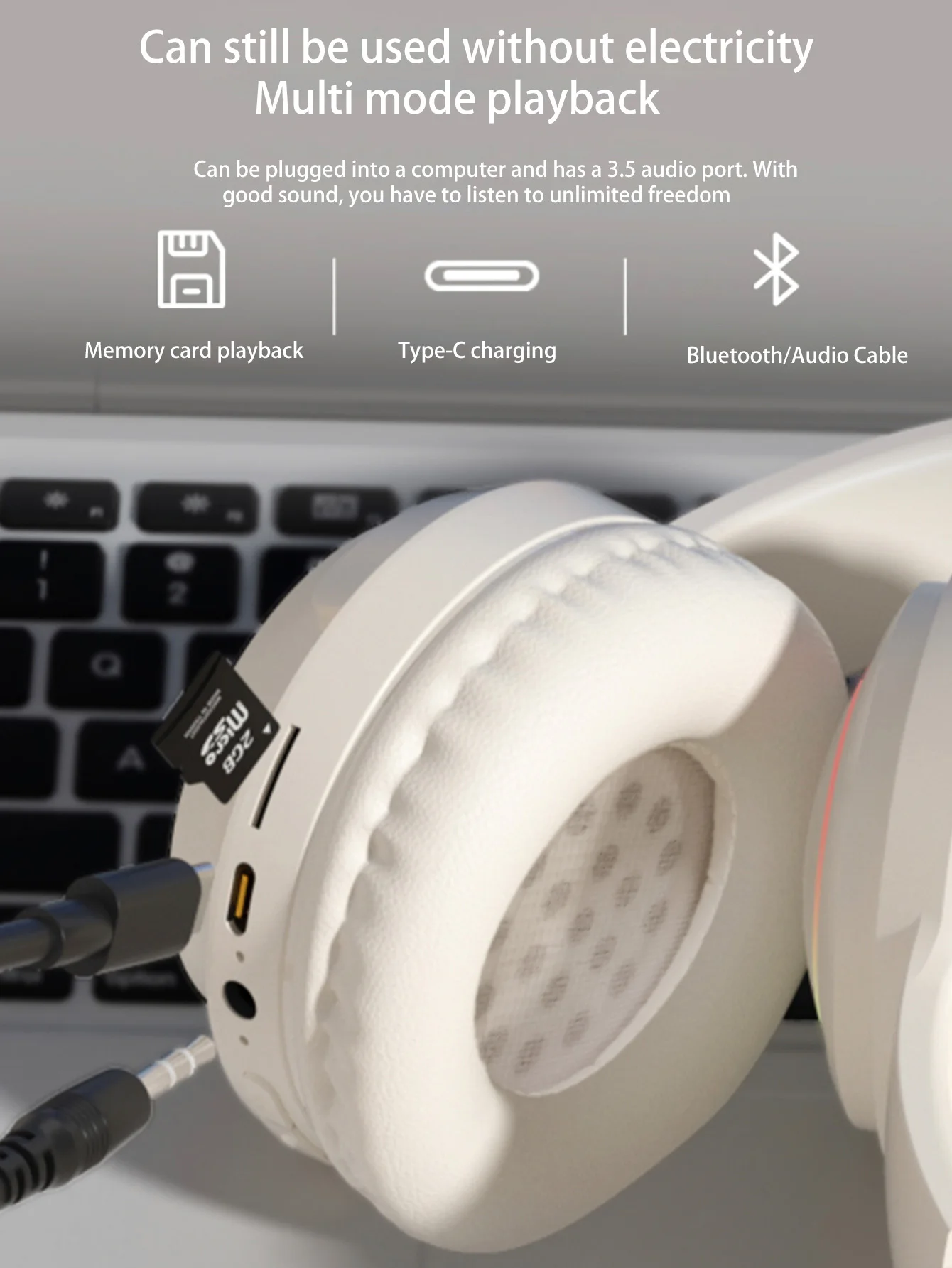 Headset Bluetooth headphones, with light effect, Bluetooth 5.3，wireless Bluetooth headphones For Apple iPhone Xiaomi Phone