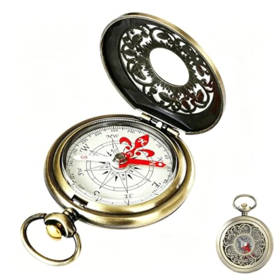 Boussole de poche classique en laiton, boussole de montre compacte et portable en laiton, mini boussoles de survie pour la navigation extérieure