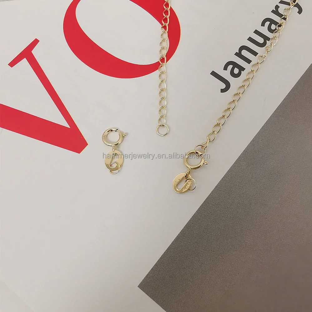 Wholesale 14K Solid Gold Accessory Tail Chain With Spring Clasps Heart Tag Extension Chain For Necklace Bracelet