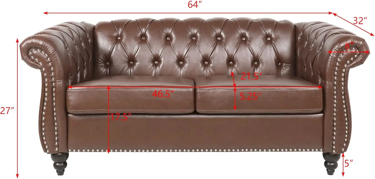 Levnary Leather Sofa, Chesterfield Tufted Upholstered 2 Seater Couch, Modern Loveseat Couch Classic Furniture For Living Room