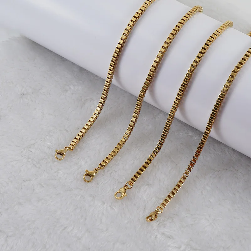 

ex Stainl Steel Titanium Nelace Faionable High-End 8K Gold Plated Non-Fading Box Chain Jewelry Accory