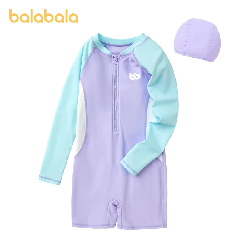 

Balabala Swimwear Set Girls One-Piece Color Block Patchwork Sports Swimwear 2024 Summer New Medium Large Children and Toddlers