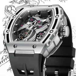 Fashion Original Automatic Watches Men Luxury Brand Mark Fairwhale Sports Skeleton Tonneau Mechanical Wristwatch Man Clocks 2024