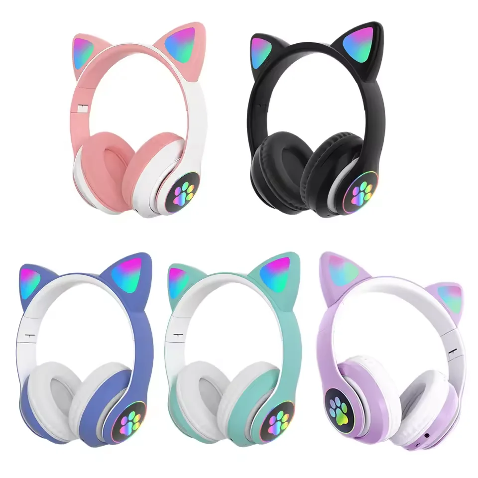 

Flash Light Cute Cat Ears Wireless Headphone with Mic RGB LED Kid Girl Stereo Music Helmet Phone Bluetooth Headset PC Gamer Gift