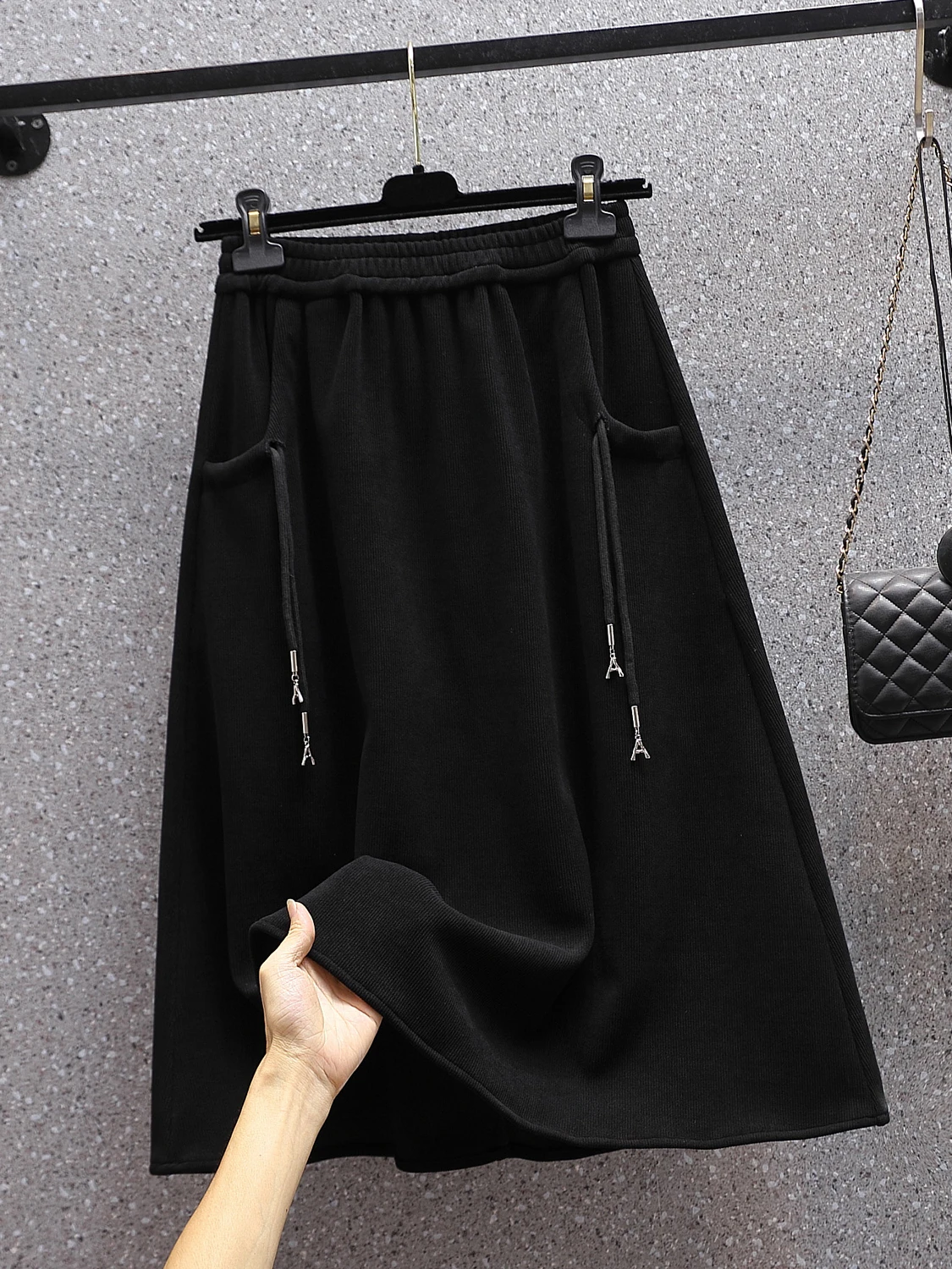 

Faionable High Waist Slimming Knitted Midi Skirt Ele Meat Concealing Big Flounce Skirt Brand Women's Clothing