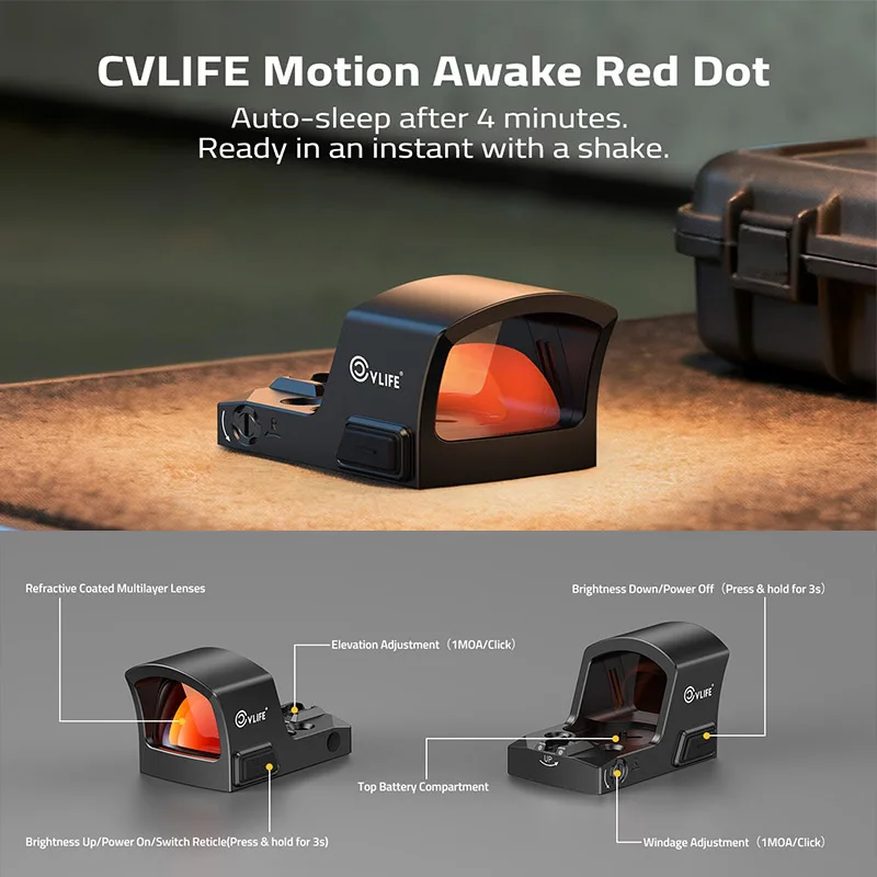 

CVLIFE 3MOA Red Dot Reflex Optics for RMS/RMSC, Low Profile Motion Awake Sights with Adapter for MOS/Picatinny