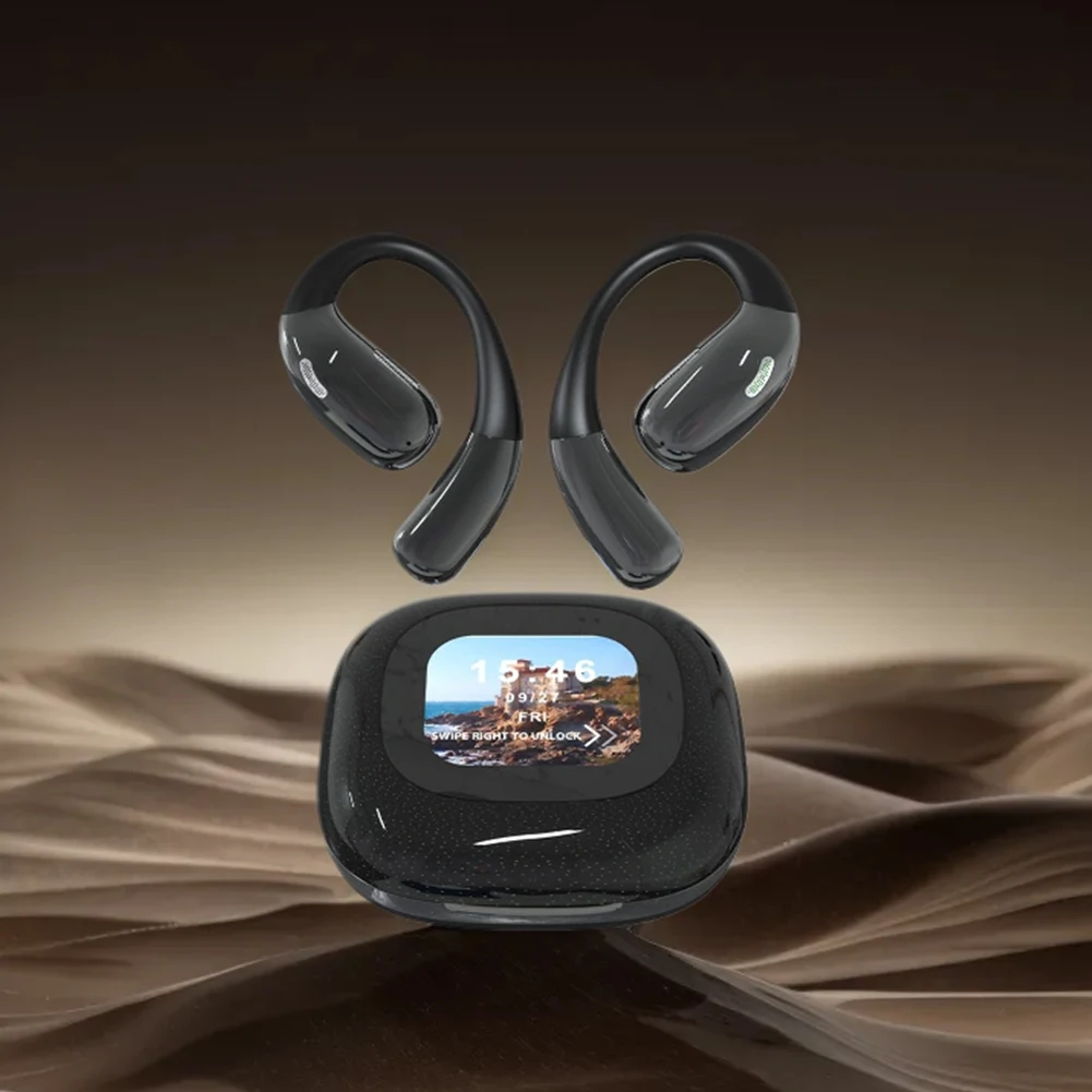 Wireless Headphones Bluetooth-Compatible 5.3 Noise Cancelling Open Ear Headphones Touch Color Screen for Running Driving Working