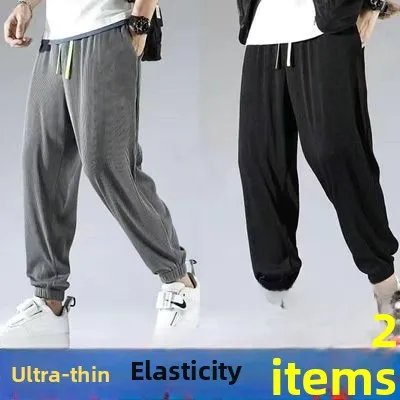 Pantaloni casual larghi sportivi sottili estivi da uomo in seta di ghiaccio Qui Dry Pantaloni lunghi leggeri a gamba dritta Faionable coreano Sle