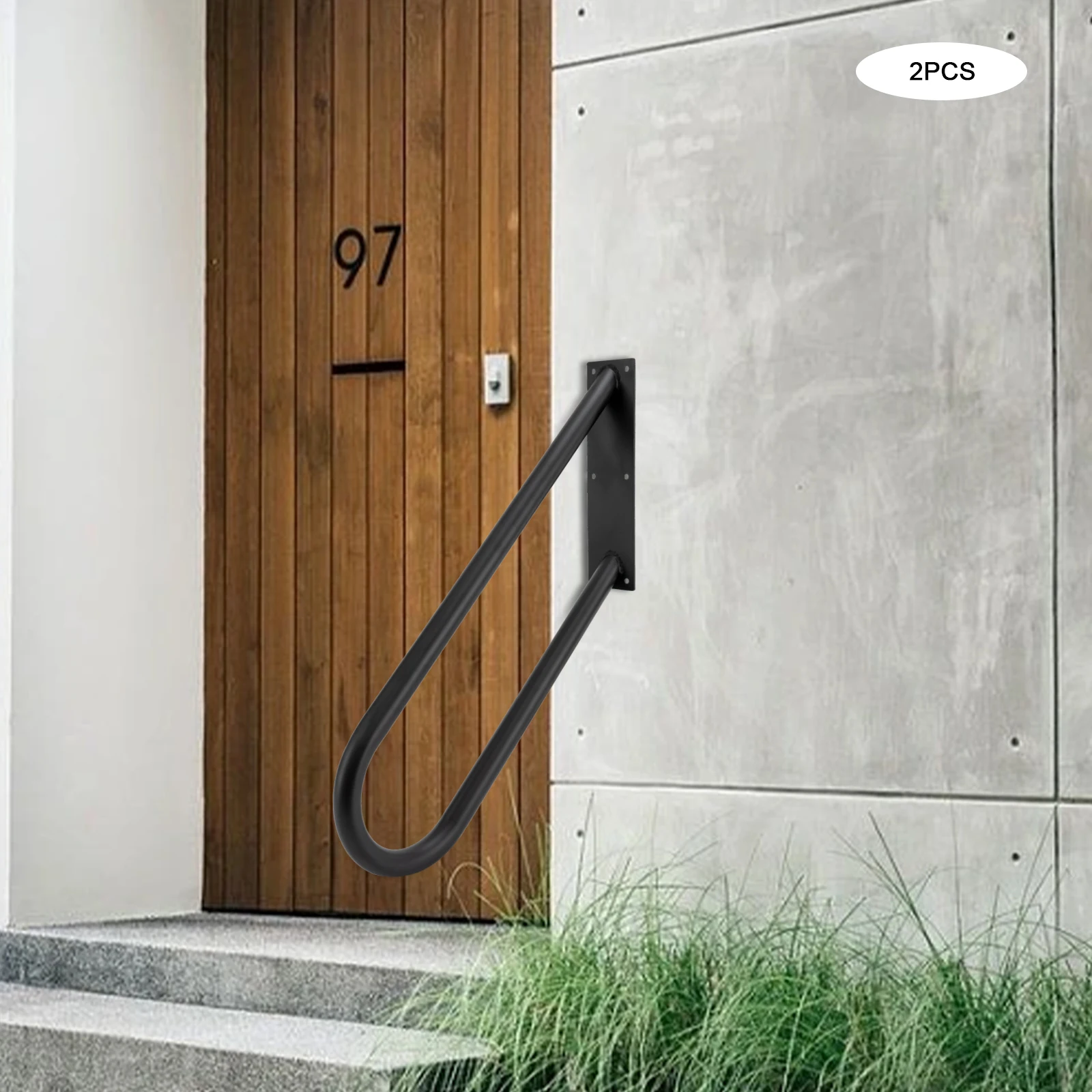 Safe Hand Railing U-Shaped Stair Handrails for 1-3 Steps Outdoor Stair Safety Handrail 2pcs Black for Elders