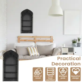 牆面展示架 木質 教堂窗戶設計 石頭架 黑色木質牆面置物架 適用於辦公室 哥德式房間裝飾 10 最佳銷售 歌德式房間 - №3