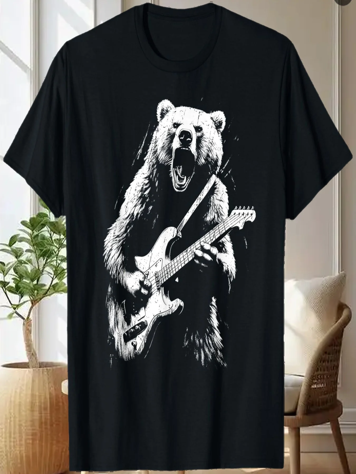 

Рок-медведь, играющий на гитаре, забавная музыкальная футболка с изображением медведя на гитаре