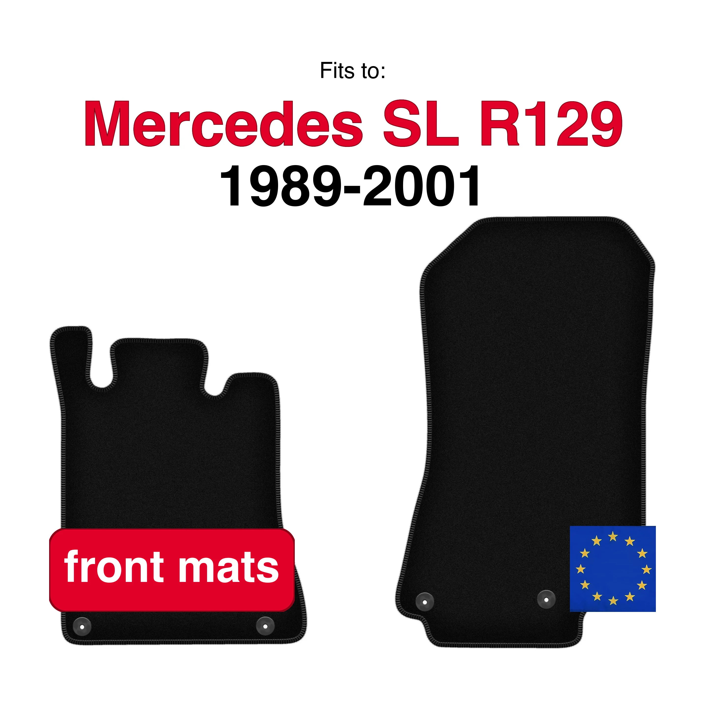 Image of Velours-Fußmatten vorne für Mercedes SL R129 500 SL (1989-2001) - Schwarz (2 Stück) Set vorderer Autoteppiche