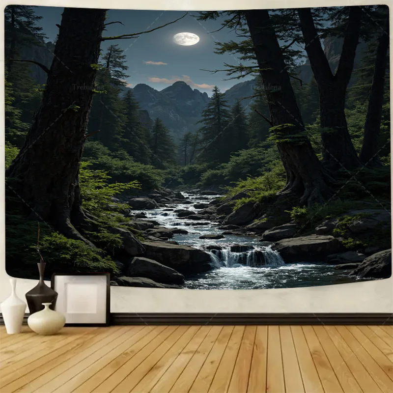 

1шт настенный гобелен "Лунный лесной поток" настенный гобелен - Декор природного пейзажа"