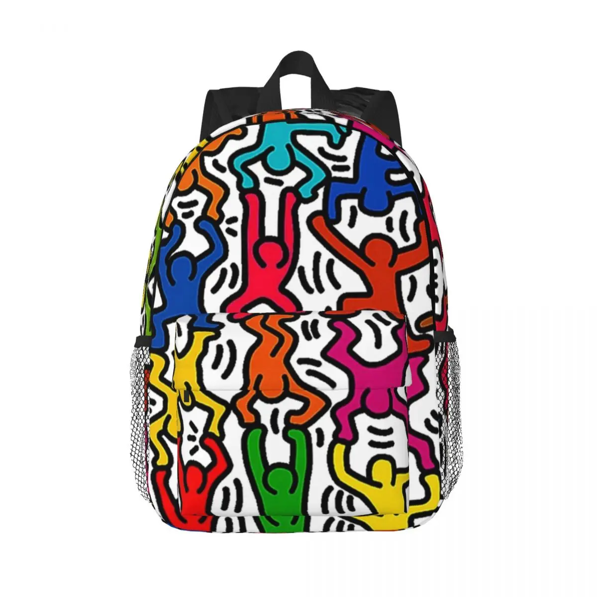 Geometric Colorful Haring Stick Figure Acrobats Backpack School College Students Bookbag 15 Inch Laptop Abstract Pop Art Bags