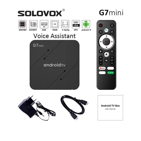 SOLOVOX G7mini Android 11 TV Box S905W2 Featuring 2G 16G WiFi Bluetooth Voice Assistant and YouTube 4K Media Playback G7 Mini