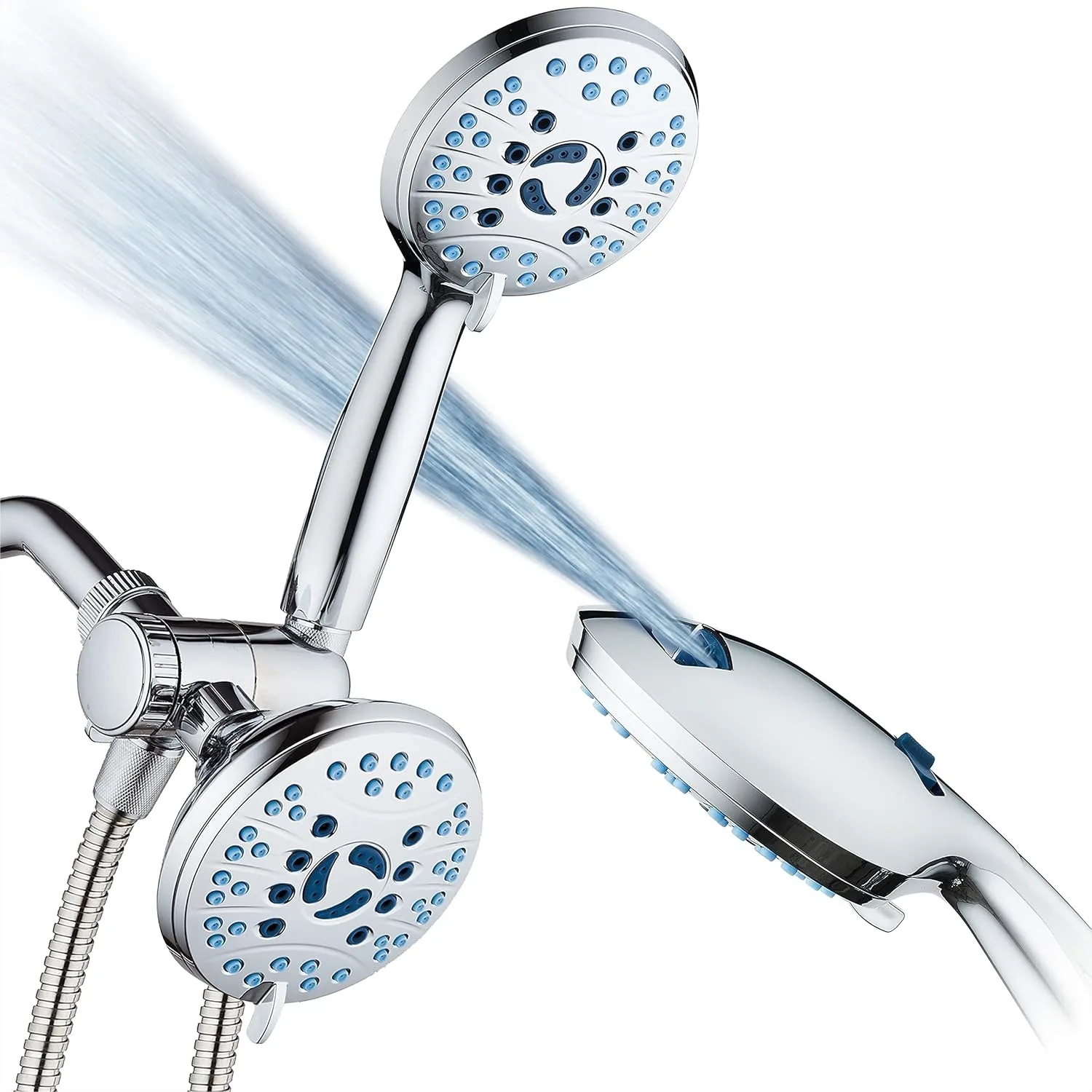 

High Pressure 48-Setting Rain & Handheld 3-Way Shower Head Combo with Anti-Clog Nozzles, Tub & Tile Power Wash, Extra Long 6 ft