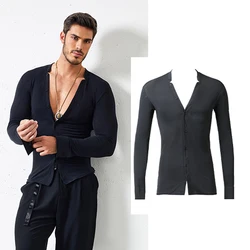 Men'S Latin Dance Costumes Practice Clothes Long Sleeve Mesh Training Shirts Tango Samba Chacha Latin Competition Dresses SL4346