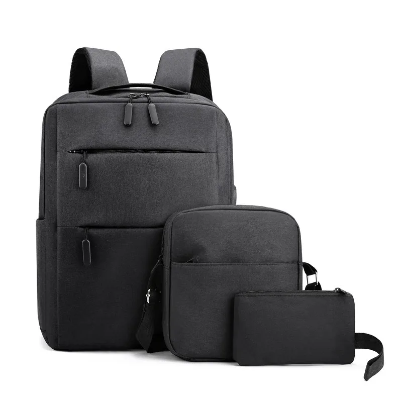 Sacs à dos rechargeables USB pour hommes, sacs d'ordinateur de voyage, modèle d'affaires, ensemble de trois pièces