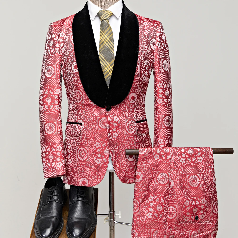 남성 정장 턱시도 슈트 세트 슬림핏 2피스 고급 파티 디너 재킷 팬츠