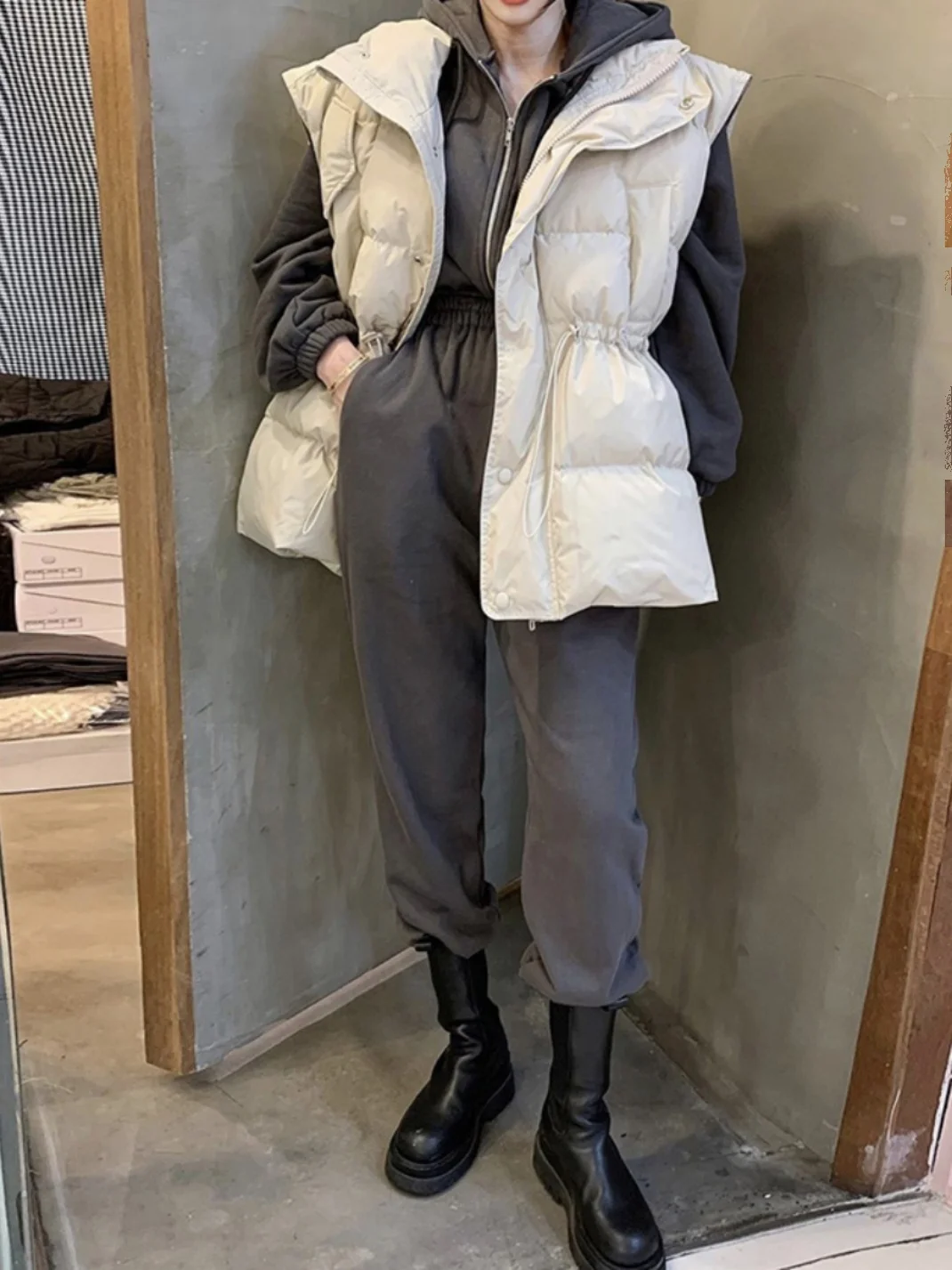 Damesbroodjas Jaet Opstaande Kraag Losse Afslankende Dstring Taille Rits Warm dons Katoenen Vest Bovenkleding