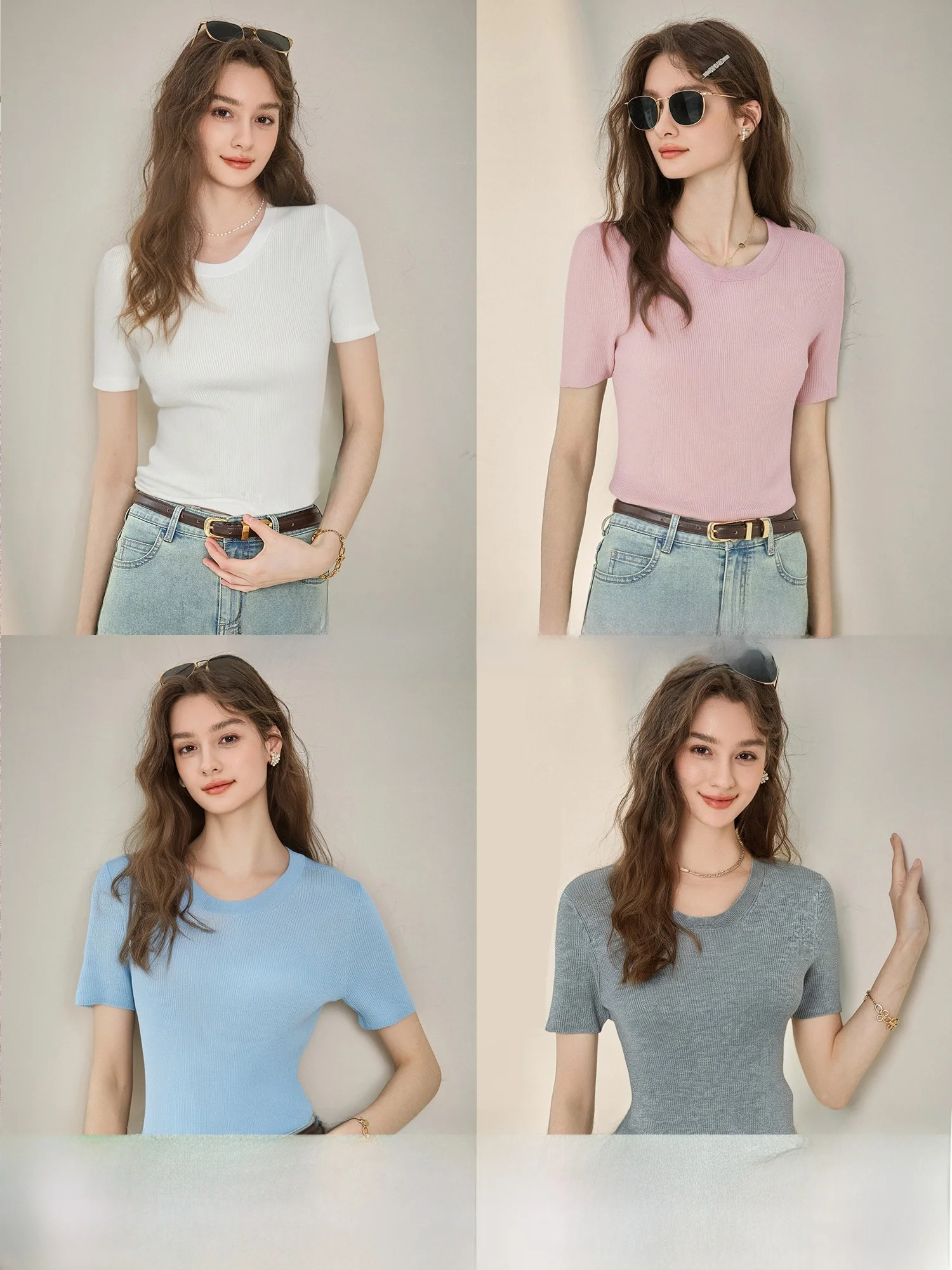 

Slim Fit Knitwear Narrow oulder Sle Women's irt Pure Color Versatile Top Comfortable Breathable Lightweight Casual Wear