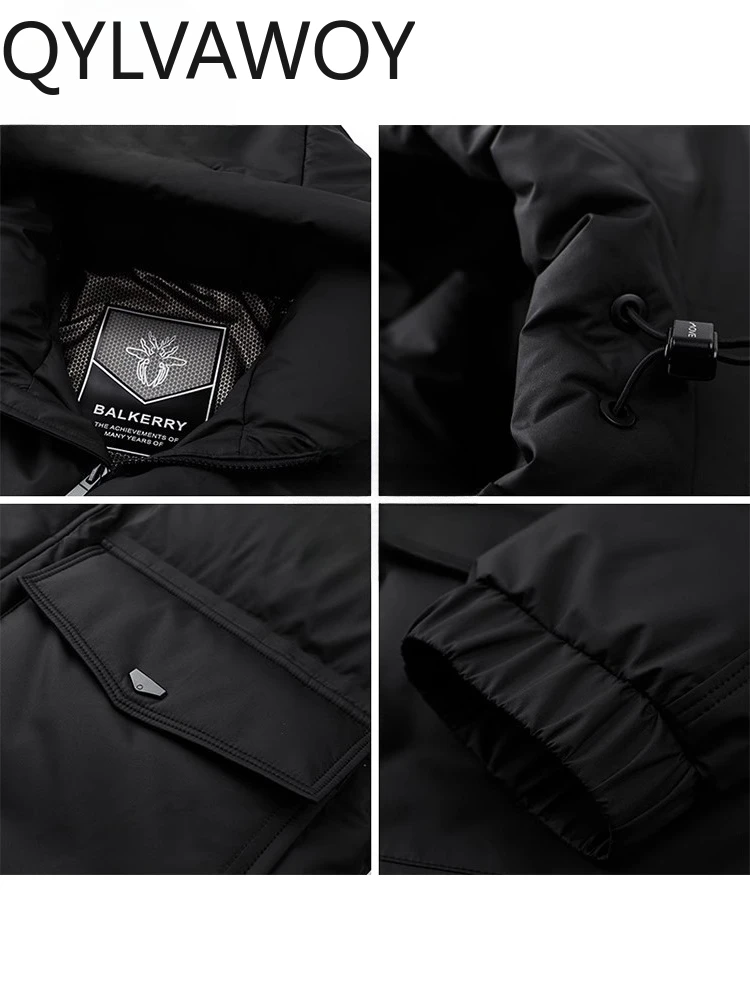 QYLVAWOY 100% Polyester Men's Extreme Cold-Resistant Thickened Warm Versatile Duck Down Filled 150g+ Hooded Down Jacket LJ2067