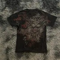 Camisa de flicción de los años 2000, ropa holgada con estampado de calavera, Top gráfico de moda, estilo callejero