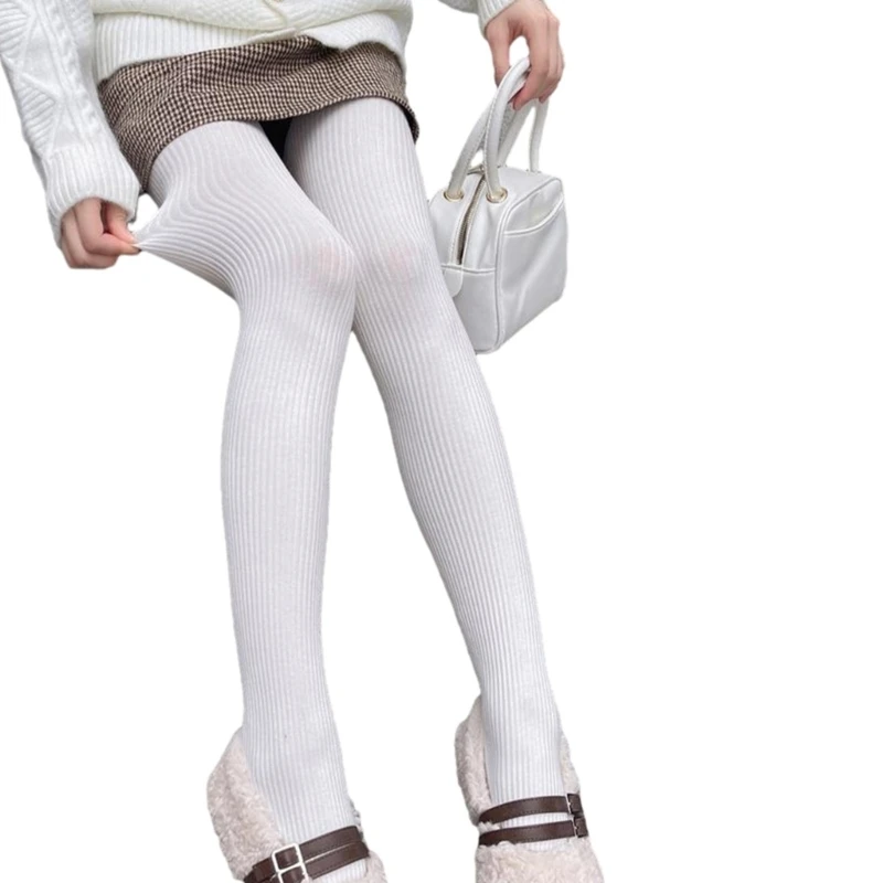 Women Solid Color Thicken Cotton Pantyhose Ribbed Knit Striped Sweater Tights Drop Shipping