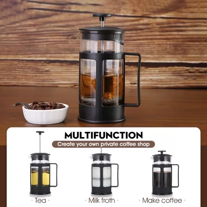 360/600ml French Press Coffee Pot Stainless Steel Glass Coffee Maker Heat Resistant Borosilicate Glass Tea Pot Cafe Percolator