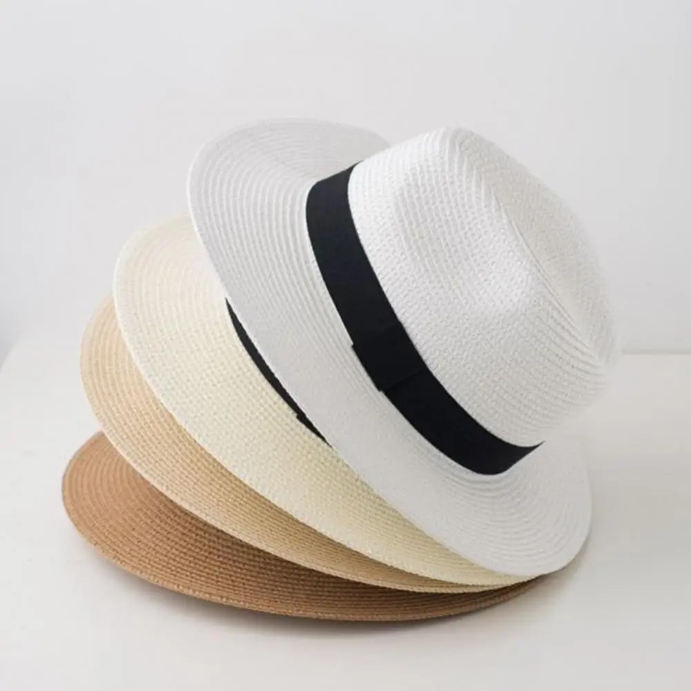 Men Paper Straw Sun Hat, Breathable Wide Brim UV Protection Beach Hat, Foldable Summer Sun Hat for Outdoor Vacation Travel