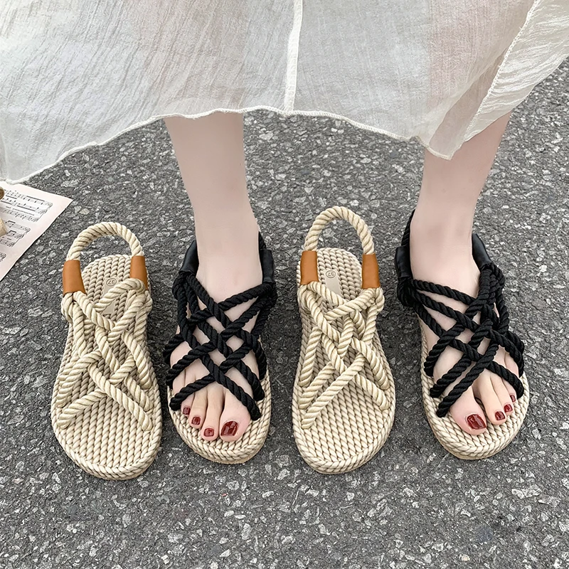 Sandals for Women 2024 Summer New Braided Rope with Casual Outdoor Beach Ladies Shoes Simple Creativity Fashion Sandals Women