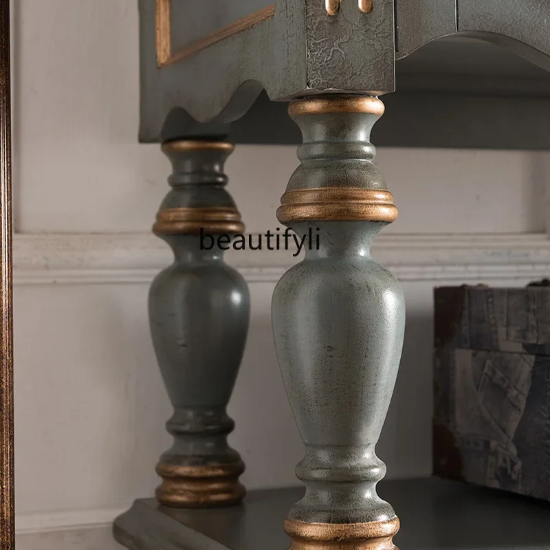 خزانة مدخل على الطراز الأمريكي لغرفة المعيشة، وحدة تخزين طويلة، خزانة جانبية مطلية عتيقة #4