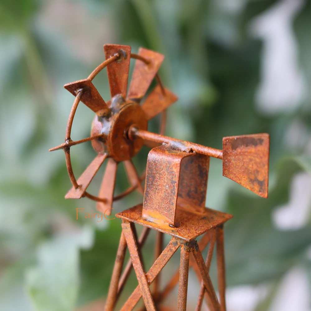 Miniature Windmill Metal Fairy Garden Vintage Decoration Rusty Miniature Items Zen Patio Accessories Bonsai Terrarium Home Décor