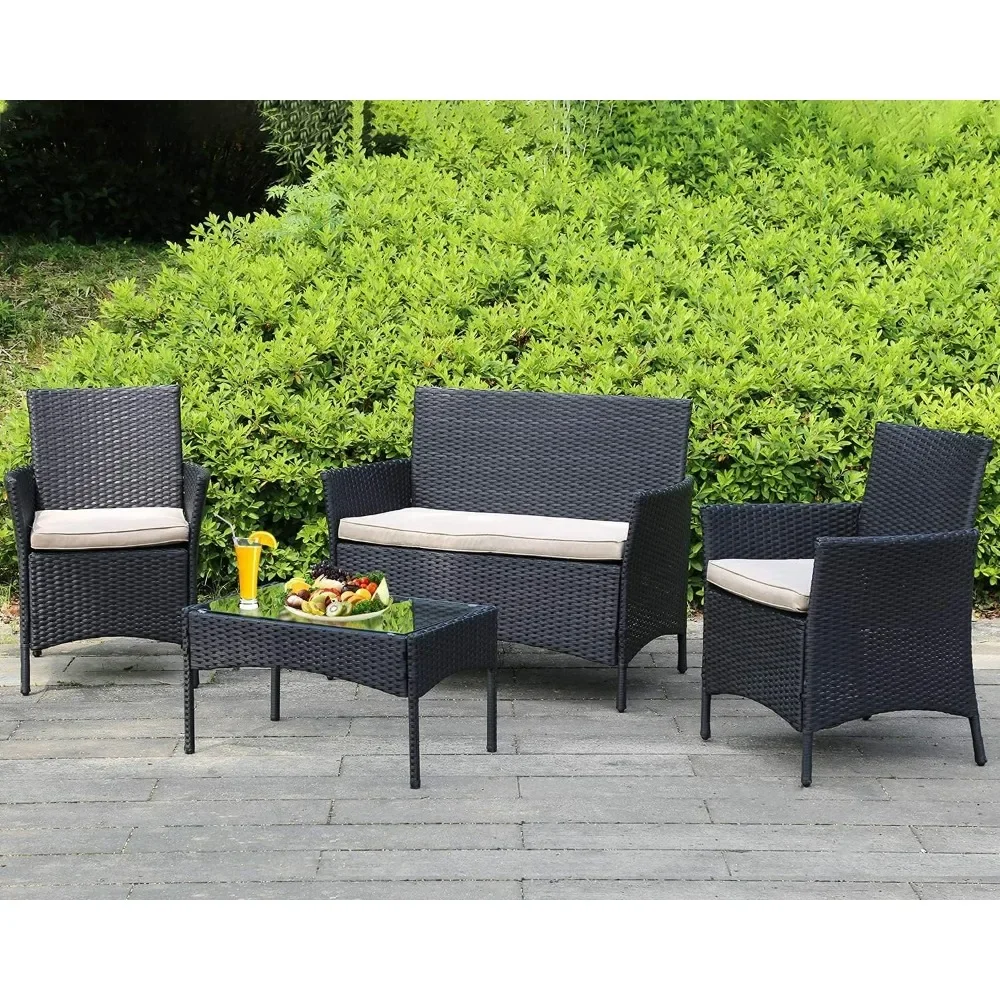 Outdoor Patio Furniture Sets 4 Pieces Patio Set Rattan Chair Wicker Sofa Conversation Set Patio Chair