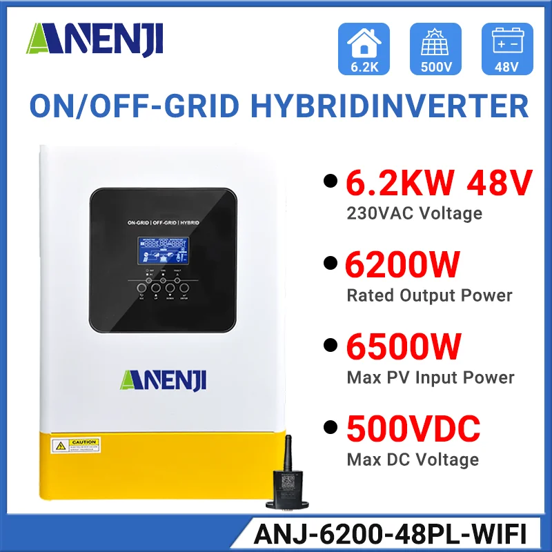 6200W 48V Solar Hybrid omvormer Voed in het net MPPT 120A Solar Controller Zuivere Sinusomvormer Ondersteuning Parallel