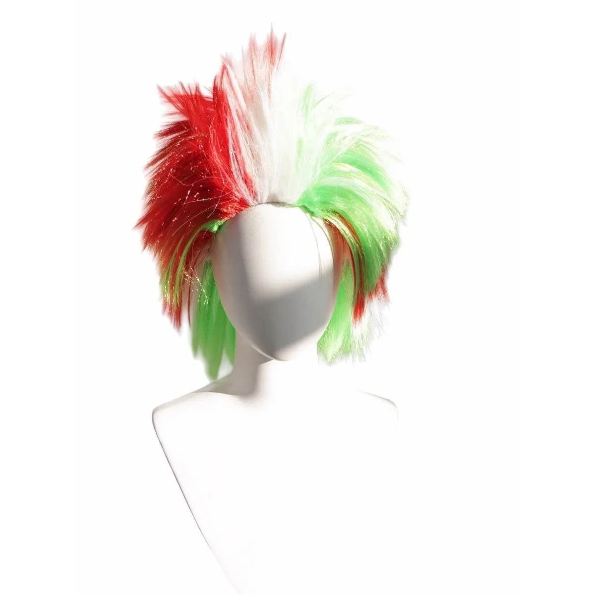 Red White Green Tricolor Mohawk Rock Spiky Wig Fluffy Upward Dynamic Layered Synthetic Party Cosplay