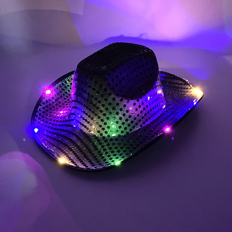 W nowym stylu Disco LED Light Up Blinky Cap Luminous Flashing Cowboy Hat Bar Club Props Świecący kapelusz panny młodej Cowgirl Hat