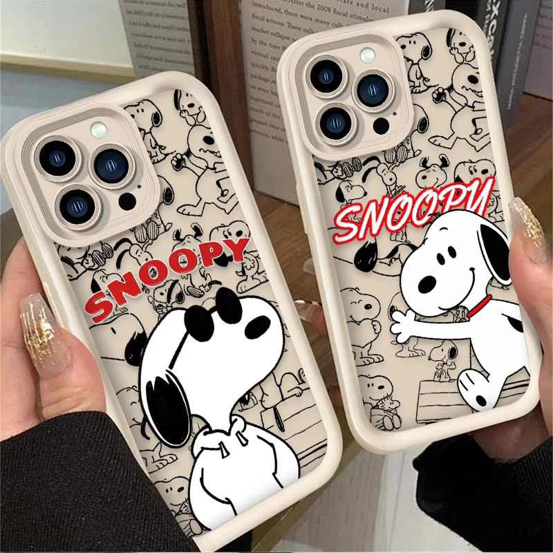 S-Snoopy Cute Cartoon Dog Soft Case for IPhone 17 Air 16 16E 15 14 13 12 11 Pro Max X XS X S Max XR SE 2020 SE4 7 8 Back Cover