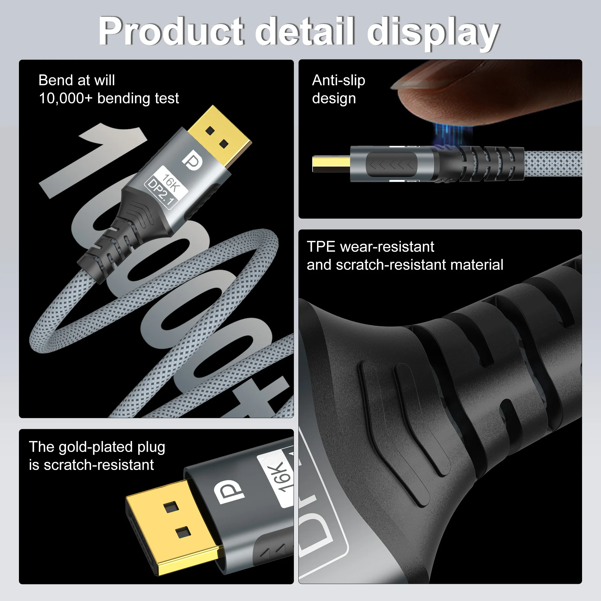 Cable 16K DP 2.1 54Gbps 8K@60Hz 4K@240Hz 2K@360Hz Cable DisplayPort de alta velocidad de actualización para monitor de juegos PC portátil