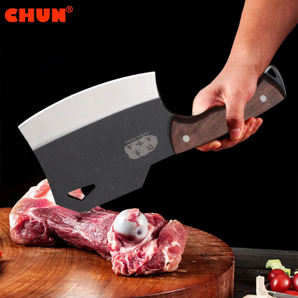 5mm Blade Chopping Bone Cleaver Pig Bone Cutter Chopping Axe Kitchen Chopper Knife Restaurant Chef's Cleaver Hatchet Wood Handle