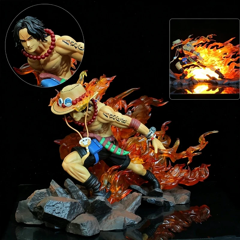 

One Piece Fire Drift Ace LED Light Up GK Figure Portgas D Ace Flame Effect Statue Collectible Anime Model Ornament Toy Boy Gift