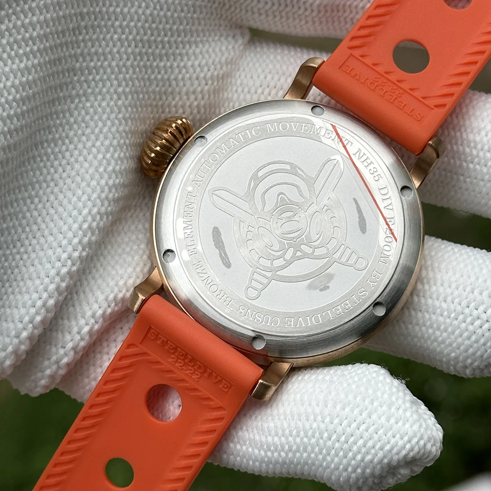 STEELDIVE Men Pilot Watch 46.5mm Bronze Automatic Mechanical Wristwatch Dive 20ATM Waterproof C3 Lume Sapphire NH35 Onion Crown