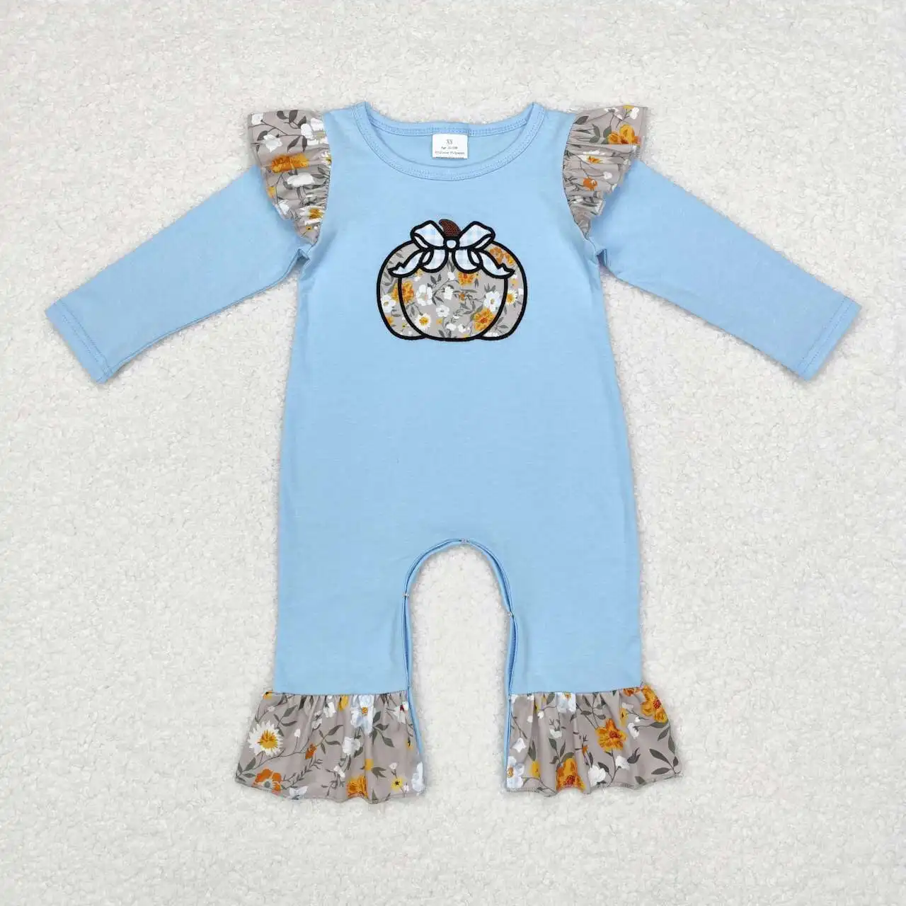 Infant baby girl embroidery floral pumpkin long sleeve romper wholesale kids boutique clothes factory price baby romper