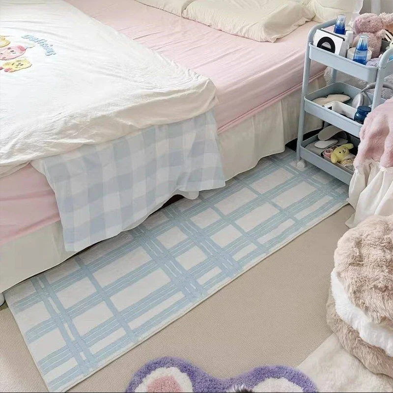 Bedroom Rug Soft Comfortable Faux Cashmere Floor Mat Blue Long Carpet Modern Minimalist Bedside Foot Mats Home Decoration Rugs